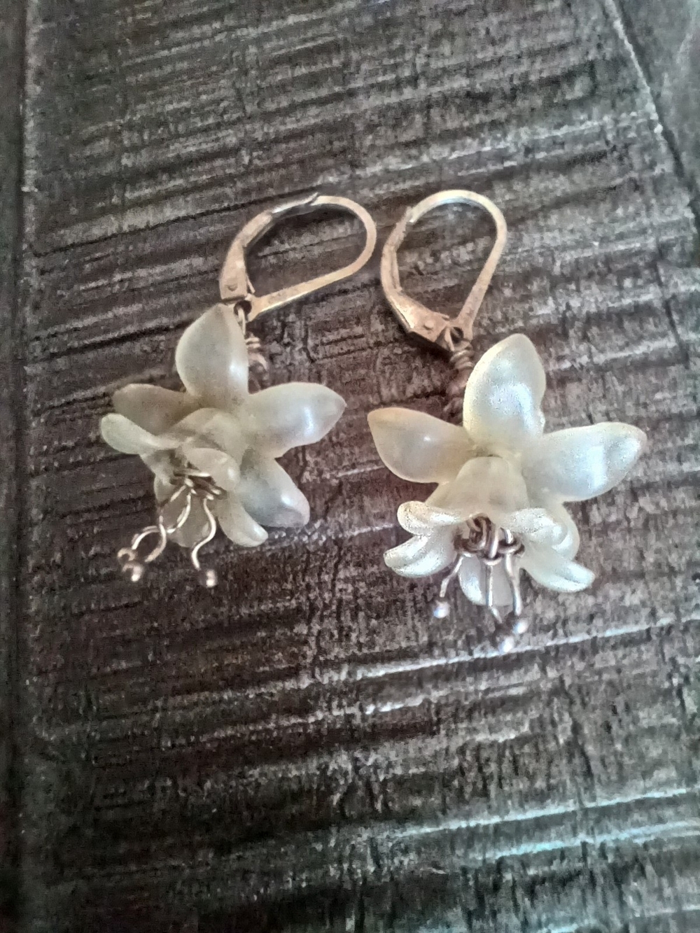 .925 Sterling Art Decor Delicate Floral Drop Earrings in Pearl White